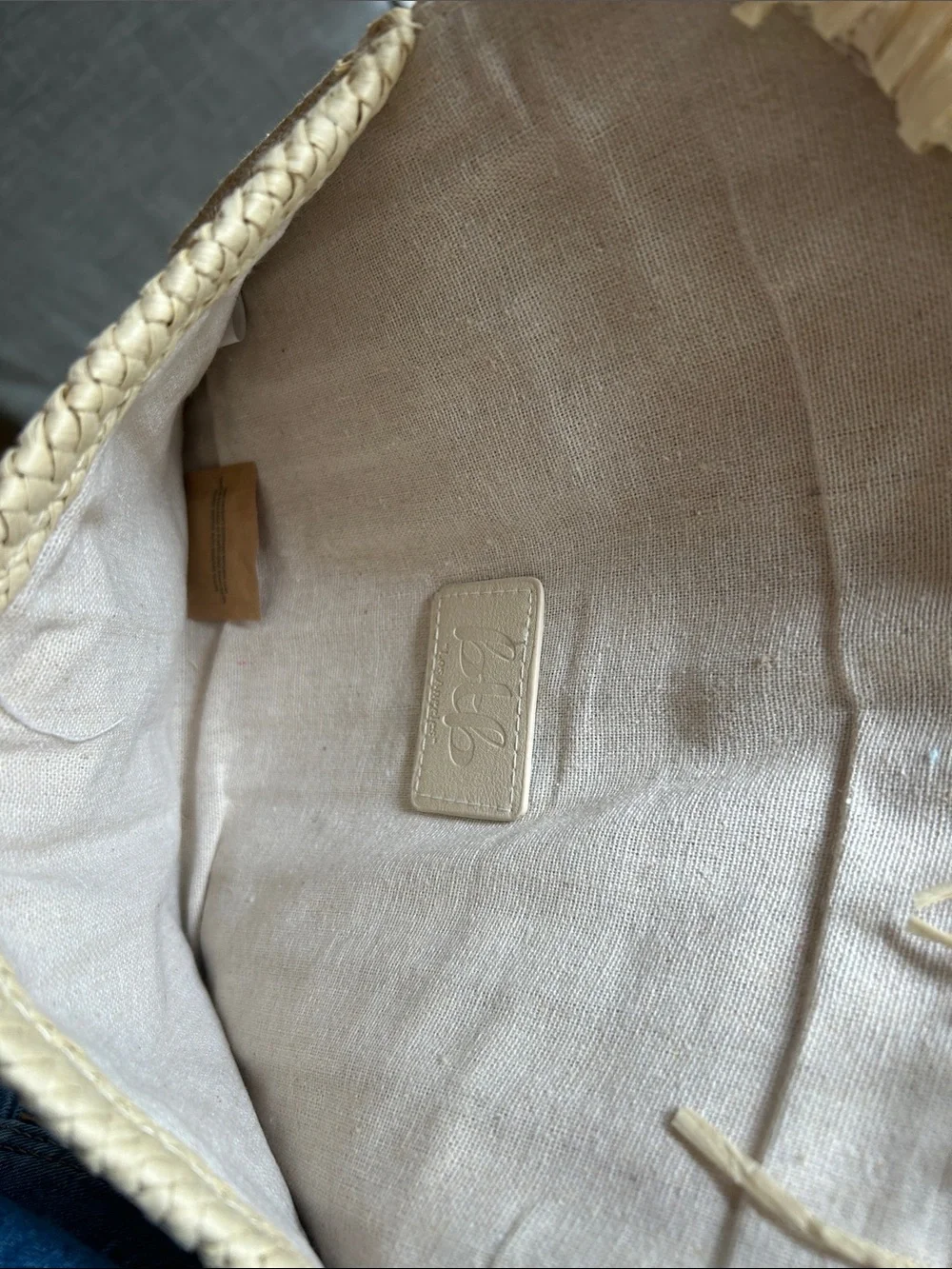 btb Los Angeles Beige Raffia Fringe Envelope Clutch with Multicolor Gem Trim